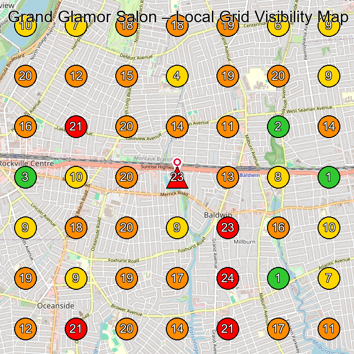Grand Glamor Salon Beauty Salon GeoGrid ranking map for Baldwin NY